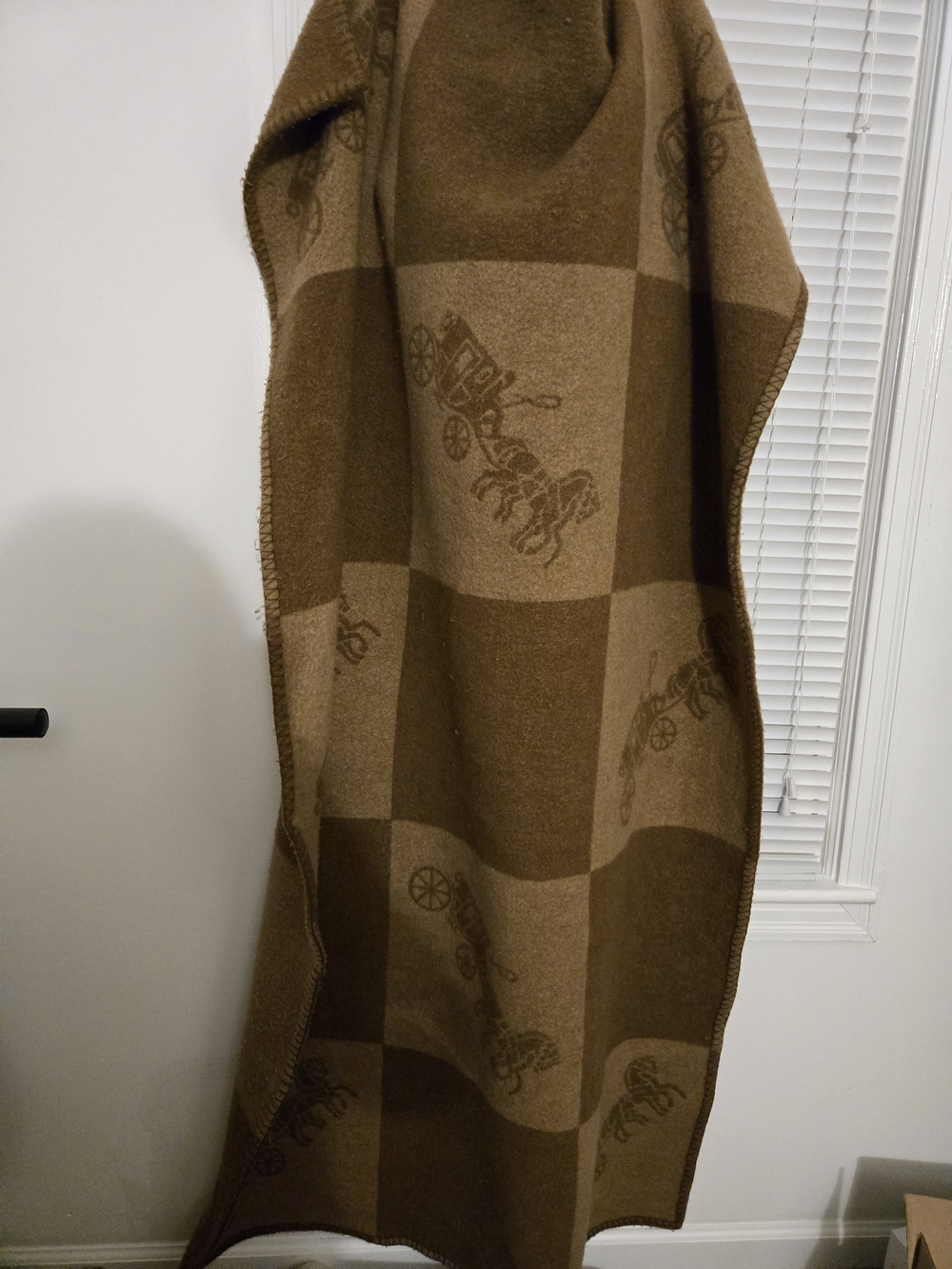 Coach Brown Checkered Horse And Carriage Wool Throw Blanket